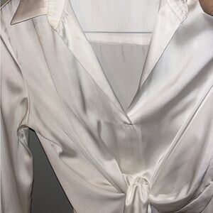 White silk top with tie